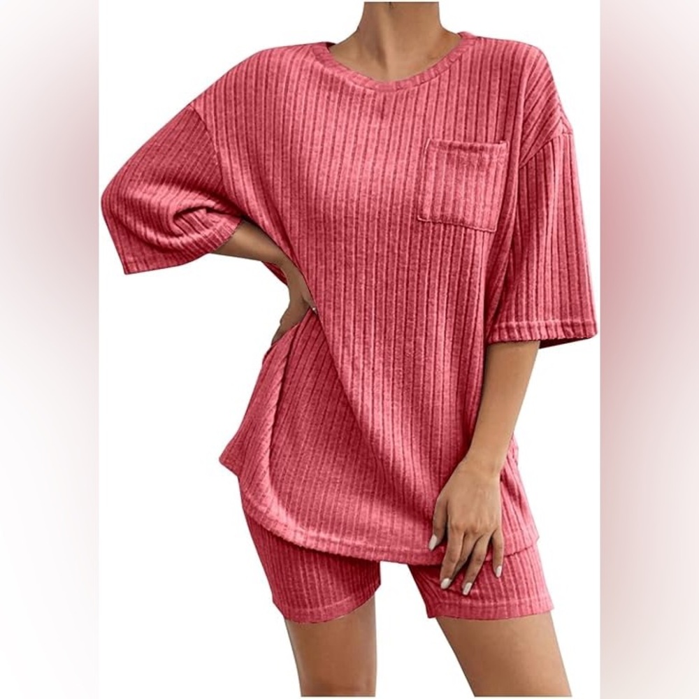 Women's Ribbed Pink Lounge Set